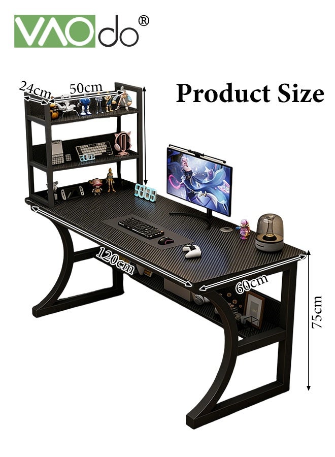 VAOdo Gaming Desk with Storage Shelves & Monitor Stand, Computer Desk, Study Table for Home Office, Small Space Bedroom, Carbon Fiber Black - Image 1